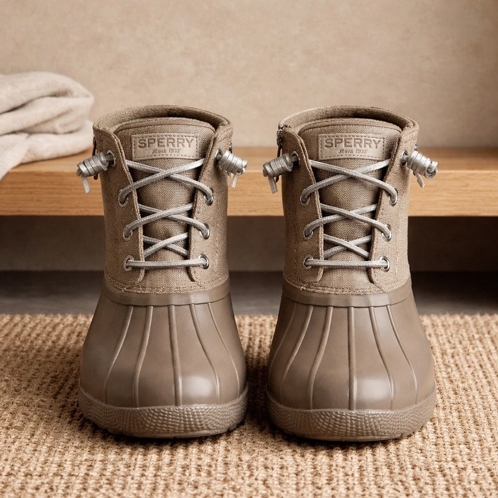 Sperry Duck Boots Women's Size‎ 5 Tan Waterproof Rain Snow Ankle Boots Lace Up